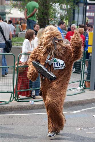 Chewbacca running in street